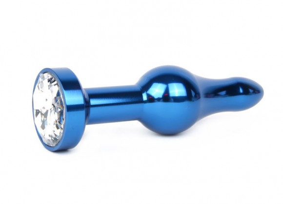 Удлиненная шарикообразная синяя анальная втулка с прозрачным кристаллом - 10,3 см.