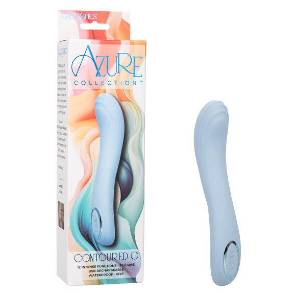 Голубой изогнутый вибромассажер Contoured G - 22,7 см. Голубой изогнутый вибромассажер Contoured G - 22,7 см.