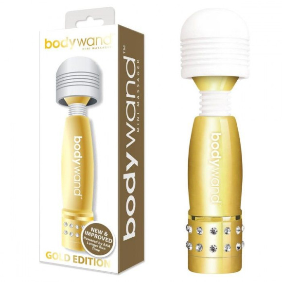Золотистый жезловый мини-вибратор с кристаллами Mini Massager Gold Edition Золотистый жезловый мини-вибратор с кристаллами Mini Massager Gold Edition