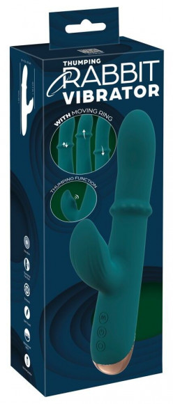 Зеленый вибратор-кролик с подвижным кольцом Thumping Rabbit Vibrator - 22,7 см.