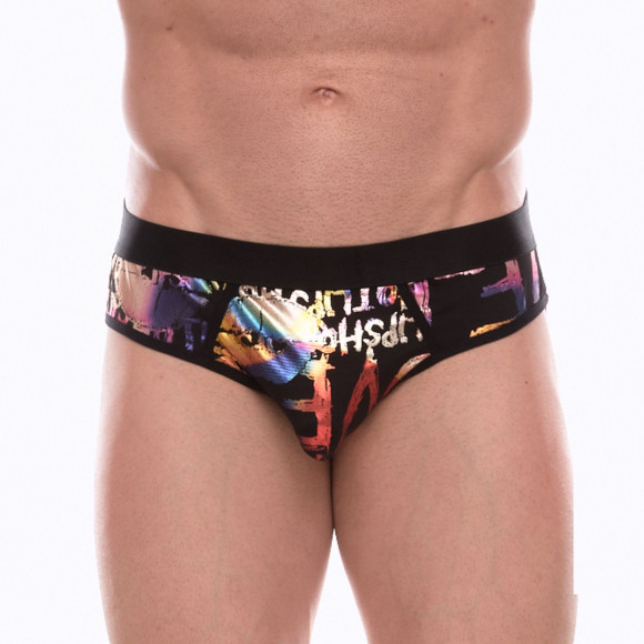 Черные трусы-джоки с разноцветным блестящим принтом Черные трусы-джоки с разноцветным блестящим принтом