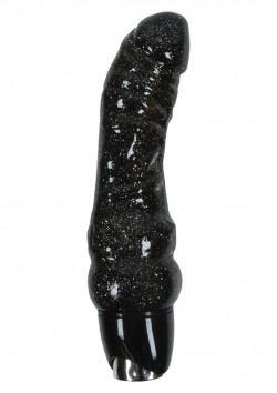 Чёрный вибратор с блёстками STARLIGHT GEMS ORION - 19 см.