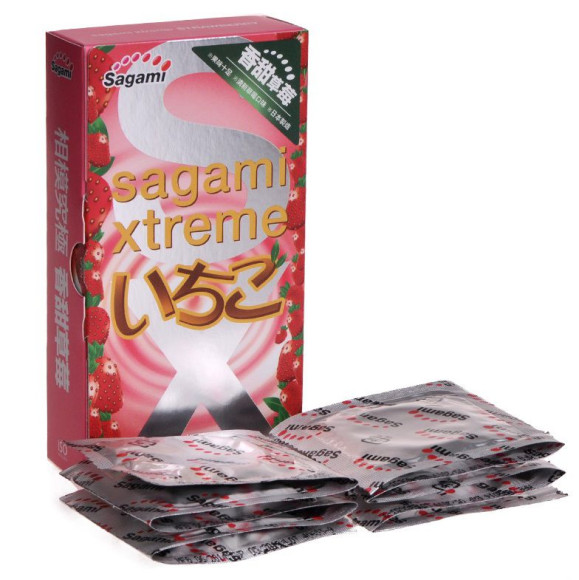 Презервативы Sagami Xtreme Strawberry c ароматом клубники - 10 шт. Презервативы Sagami Xtreme Strawberry c ароматом клубники - 10 шт.