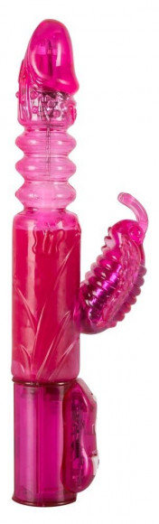 Розовый вибратор Butterfly с возвратно-поступательным движением - 23 см.