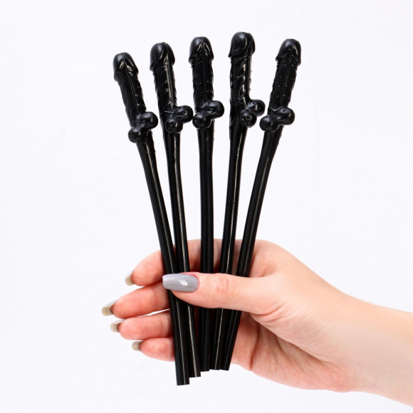 Черные коктейльные трубочки в виде пениса - 5 шт. Черные коктейльные трубочки в виде пениса - 5 шт.