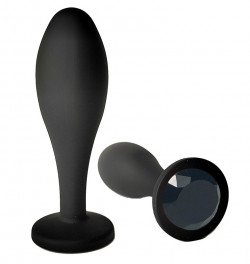 Черная анальная пробка с черным кристаллом - 11 см.