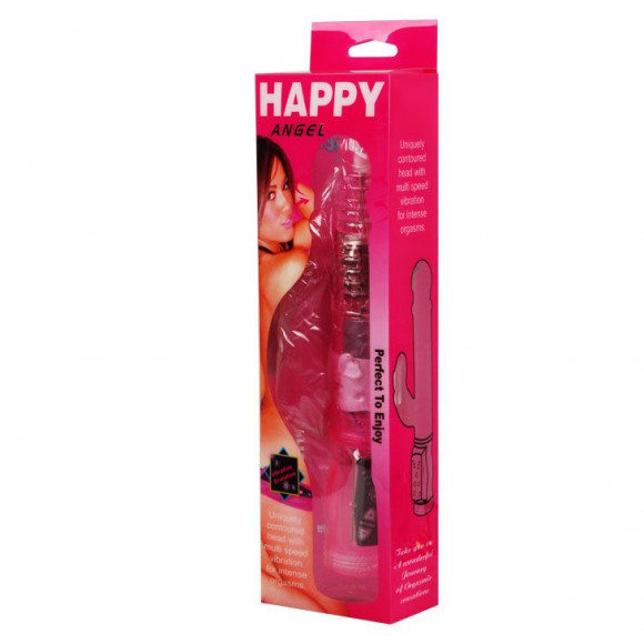 Розовый вибратор с дополнительным отростком на проводе - 20 см.