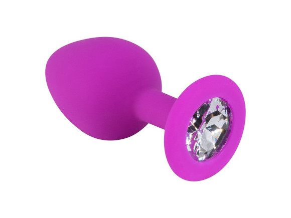 Лиловая средняя силиконовая пробка с прозрачным кристаллом Лиловая средняя силиконовая пробка с прозрачным кристаллом