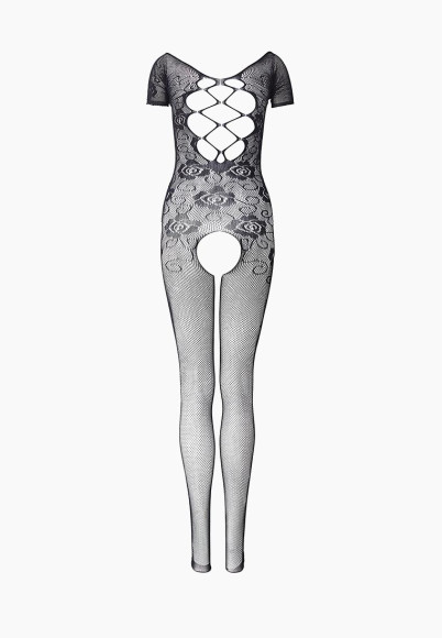 Чёрный комбинезон с красивым цветочным орнаментом