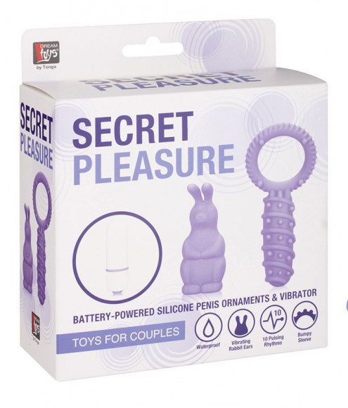 Фиолетовый набор NEON SECRET PLEASURE: эрекционное кольцо с лепестком и вибропуля с насадкой-зайчиком 