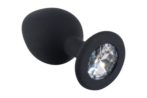 Черная средняя силиконовая пробка с прозрачным кристаллом Черная средняя силиконовая пробка с прозрачным кристаллом