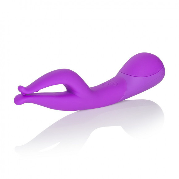 Фиолетовый вибромассажер Impress Dual Kiss со стимуляцией клитора - 15 см.