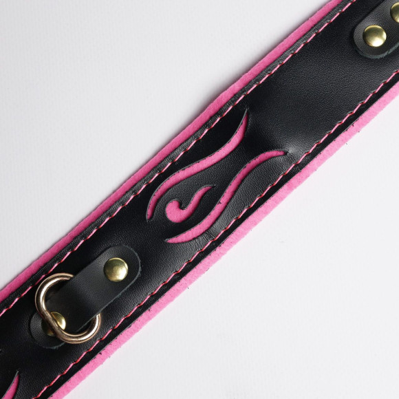 Черно-розовый ошейник с золотистой фурнитурой Черно-розовый ошейник с золотистой фурнитурой