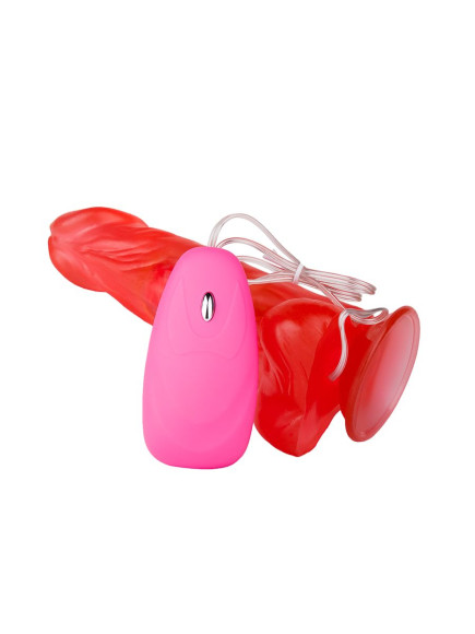 Розовый вибромассажер №26 с проводным пультом - 19,5 см. Розовый вибромассажер №26 с проводным пультом - 19,5 см.