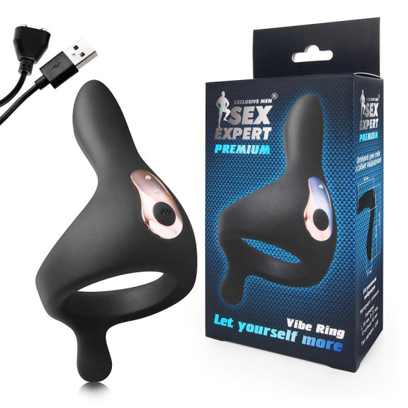 Черное перезаряжаемое эрекционное кольцо с 2 отростками Черное перезаряжаемое эрекционное кольцо с 2 отростками