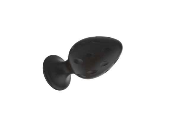 Черная средняя силиконовая анальная пробка с рельефом в виде углублений Черная средняя силиконовая анальная пробка с рельефом в виде углублений