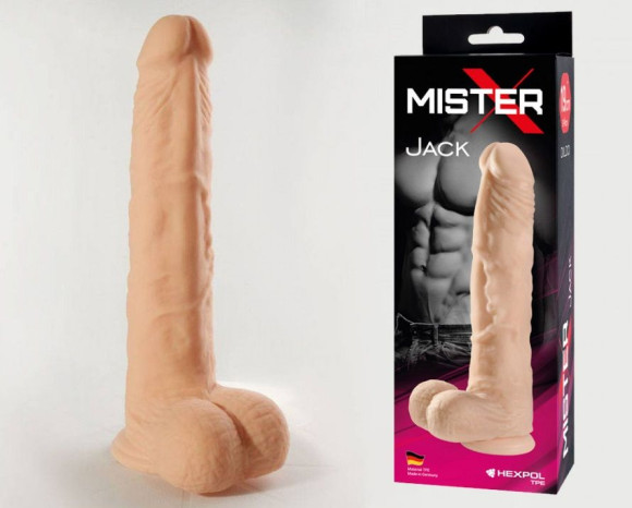 Телесный фаллоимитатор с мошонкой на присоске Jack Телесный фаллоимитатор с мошонкой на присоске Jack