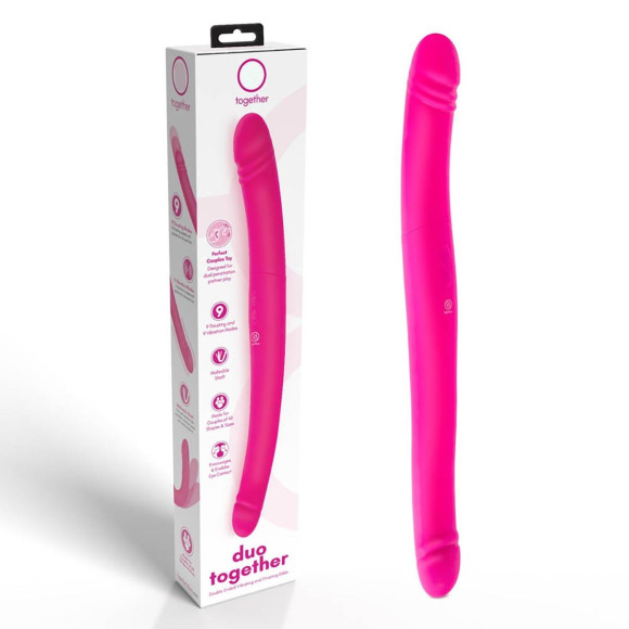 Розовый двусторонний вибромассажер на радиоуправлении Duo Together - 44,5 см. Розовый двусторонний вибромассажер на радиоуправлении Duo Together - 44,5 см.