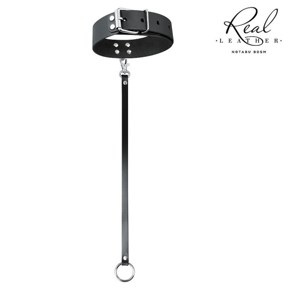 Черный кожаный ошейник с ремешком Черный кожаный ошейник с ремешком