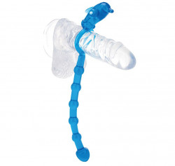 Голубое эрекционное кольцо с анальной цепочкой для него и вибродельфином для неё DELIGHTFUL BUTT TAIL