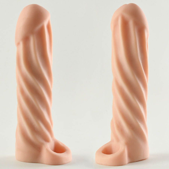 Телесная насадка-удлинитель Okoto со спиралевидным рельефом - 16 см. Телесная насадка-удлинитель Okoto со спиралевидным рельефом - 16 см.