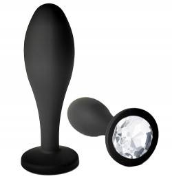 Черная анальная пробка с прозрачным кристаллом - 11 см.