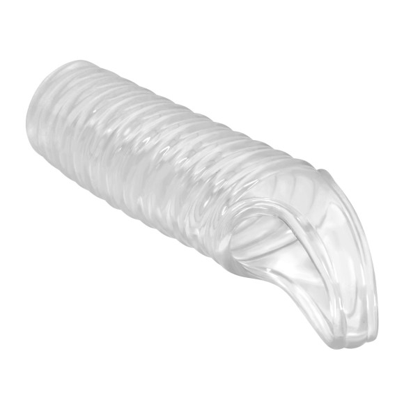 Прозрачная насадка на пенис с ребрышками и подхватом мошонки Прозрачная насадка на пенис с ребрышками и подхватом мошонки