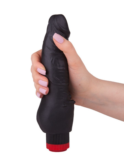 Чёрный виброфаллос с шипами у основания - 17,8 см. Чёрный виброфаллос с шипами у основания - 17,8 см.