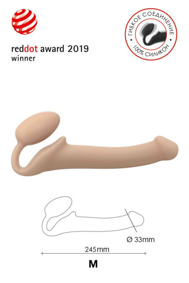 Телесный безремневой страпон Silicone Bendable Strap-On - size M Телесный безремневой страпон Silicone Bendable Strap-On - size M