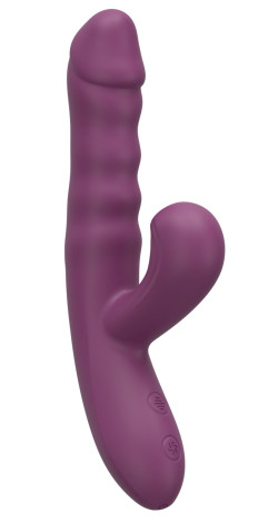 Фиолетовый силиконовый вибратор с эффектом фрикций - 21,8 см.