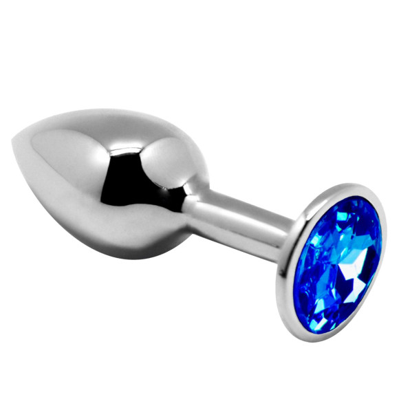 Серебристая анальная втулка с синим кристаллом Mini Metal Butt L - 9 см. Серебристая анальная втулка с синим кристаллом Mini Metal Butt L - 9 см.