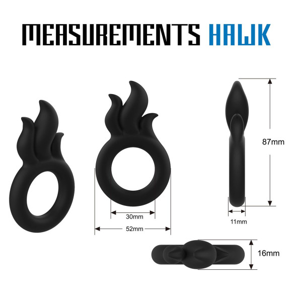 Черное эрекционное кольцо-пламя Rooster Hawk Черное эрекционное кольцо-пламя Rooster Hawk