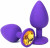 Фиолетовая анальная пробка с оранжевым стразом - 6,8 см.