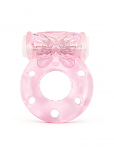Розовое эрекционное виброкольцо с бабочкой
