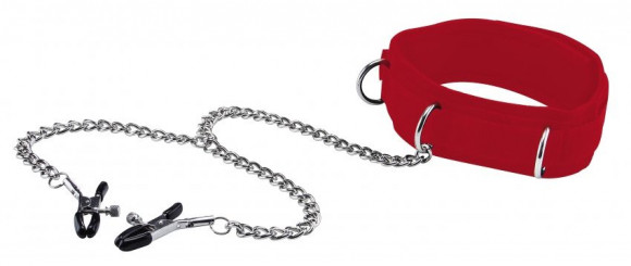 Красный воротник с зажимами для сосков Velcro Collar