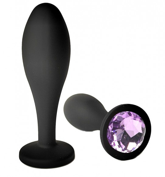 Черная анальная пробка с сиреневым кристаллом - 11 см.
