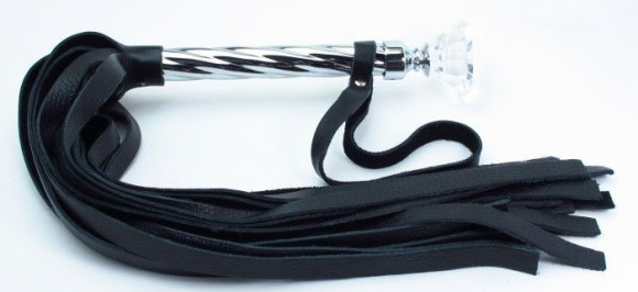 Чёрная плеть из кожи с широкими хвостами и набалдашником - 60 см. Чёрная плеть из кожи с широкими хвостами и набалдашником - 60 см.