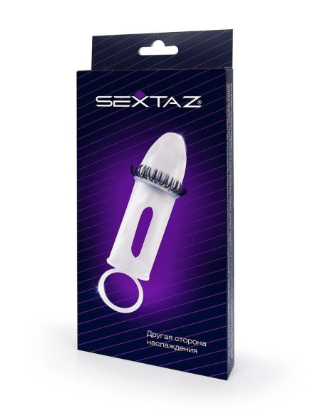 Закрытая насадка на пенис с подхватом мошонки и стимулирующими «ресничками»