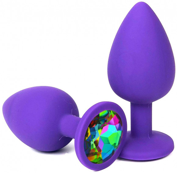 Фиолетовая силиконовая пробка с разноцветным кристаллом - 10,5 см.