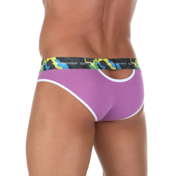 Сиреневые мужские трусы-слипы с пикантными вырезами под поясом Сиреневые мужские трусы-слипы с пикантными вырезами под поясом