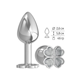 Серебристая анальная втулка с клевером из прозрачных кристаллов - 7 см. Серебристая анальная втулка с клевером из прозрачных кристаллов - 7 см.