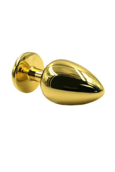 Золотистая алюминиевая анальная пробка с ярко-розовым кристаллом - 6 см. Золотистая алюминиевая анальная пробка с ярко-розовым кристаллом - 6 см.