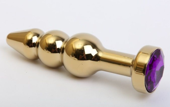 Золотистая анальная ёлочка с фиолетовым кристаллом - 11,2 см. Золотистая анальная ёлочка с фиолетовым кристаллом - 11,2 см.