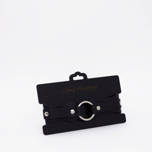 Черный кожаный ошейник с кольцом