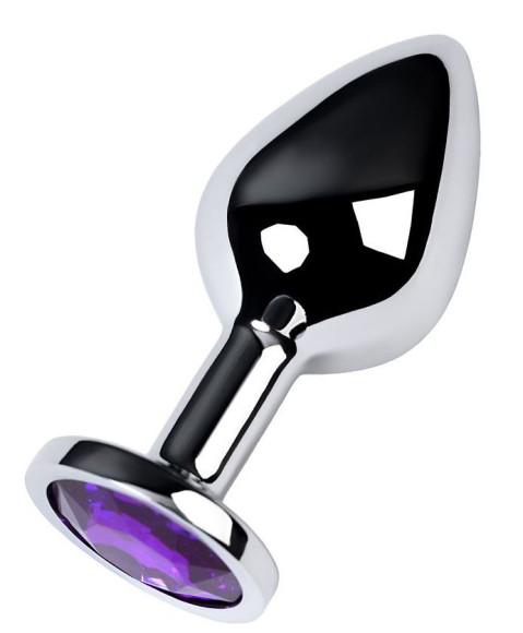 Серебристая коническая анальная пробка с фиолетовым кристаллом - 8 см. Серебристая коническая анальная пробка с фиолетовым кристаллом - 8 см.
