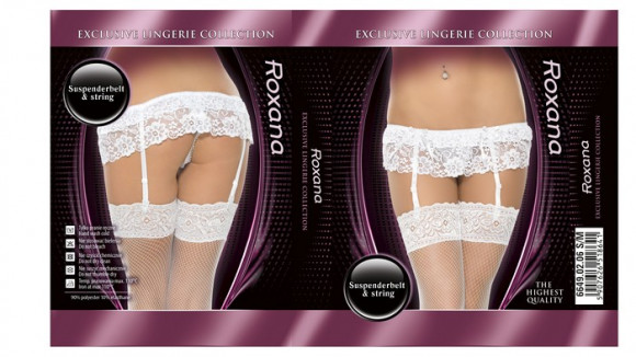 Кружевной пояс для чулок с цветочным орнаментом и трусиками-стринг в комплекте