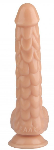 Телесный реалистичный фаллоимитатор с чешуйками на присоске - 24 см.