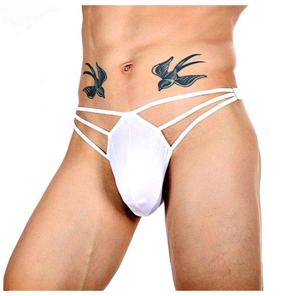 Белые сексуальные трусы-стринги на тонких бретелях Белые сексуальные трусы-стринги на тонких бретелях