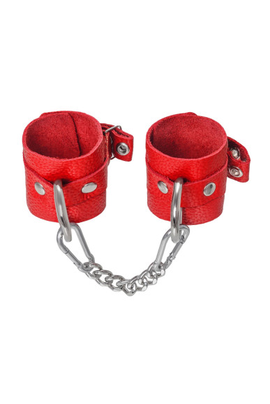 Красные мягкие кожаные наручники с люверсами Красные мягкие кожаные наручники с люверсами