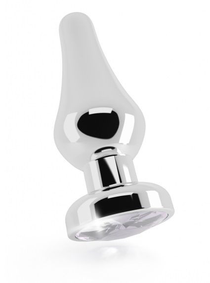 Серебристая анальная пробка R1 RICH с прозрачным кристаллом - 12 см. Серебристая анальная пробка R1 RICH с прозрачным кристаллом - 12 см.